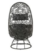 Charcoal fabric and black wicker frame with metal base patio lounge chair additional photo 3 of 5