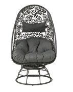Charcoal fabric and black wicker frame with metal base patio lounge chair by Acme additional picture 4