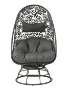 Charcoal fabric and black wicker frame with metal base patio lounge chair additional photo 4 of 5