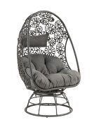 Charcoal fabric and black wicker frame with metal base patio lounge chair by Acme additional picture 6
