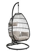 Beige fabric & black wicker egg shape contours patio swing chair by Acme additional picture 2
