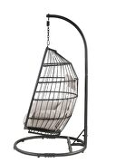 Beige fabric & black wicker egg shape contours patio swing chair by Acme additional picture 4