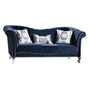 Blue velvet upholstery arched backrest with vertical stitching lines sofa by Acme additional picture 4