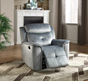 Silver blue fabric reclining sofa additional photo 2 of 1