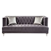 Gray velvet sofa additional photo 3 of 4
