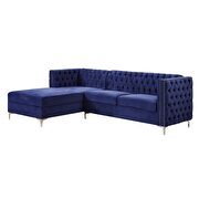 Navy blue velvet sectional sofa additional photo 2 of 6