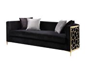 Black velvet upholstery & gold finish detail on the base sofa by Acme additional picture 4