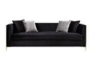 Black velvet upholstery & gold finish detail on the base sofa by Acme additional picture 5