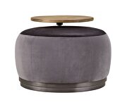 Antique slate top grain leather & gray velvet ottoman by Acme additional picture 2