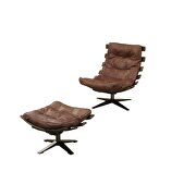 Retro brown top grain leather 2pc pack chair & ottoman additional photo 3 of 6