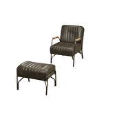 Distress espresso top grain leather 2pc pack chair & ottoman additional photo 2 of 5
