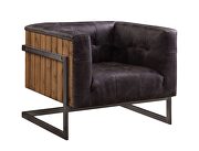 Antique ebony top grain leather & rustic oak accent chair by Acme additional picture 2