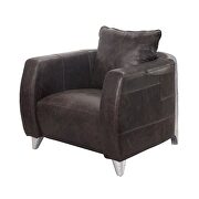 Distress chocolate top grain leather & aluminum accent chair additional photo 2 of 5