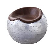 Retro brown top grain leather & aluminum base round lounge ottoman by Acme additional picture 2