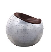 Retro brown top grain leather & aluminum base round lounge ottoman by Acme additional picture 4