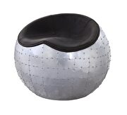 Antique ebony top grain leather & aluminum base round lounge ottoman by Acme additional picture 2