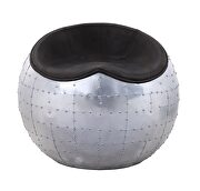 Antique ebony top grain leather & aluminum base round lounge ottoman by Acme additional picture 3