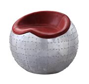 Antique red top grain leather & aluminum base round lounge ottoman by Acme additional picture 2