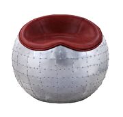 Antique red top grain leather & aluminum base round lounge ottoman by Acme additional picture 3
