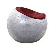 Antique red top grain leather & aluminum base round lounge ottoman by Acme additional picture 4