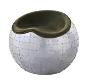 Antique emerald top grain leather & aluminum base round lounge ottoman by Acme additional picture 3