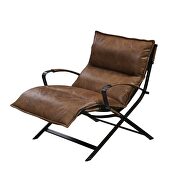 Cocoa top grain leather & matt iron finish base accent chair by Acme additional picture 3