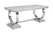 White printed faux marble top circle-accented trestle base dining table by Acme additional picture 2