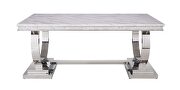 White printed faux marble top circle-accented trestle base dining table by Acme additional picture 3