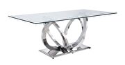 Clear glass top and mirrored silver metal base dinind table by Acme additional picture 2