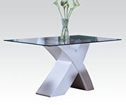 White & clear glass top high gloss pedestal dining table by Acme additional picture 3
