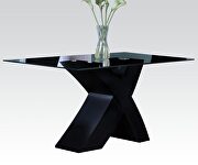 Black & clear glass top high gloss pedestal dining table by Acme additional picture 3