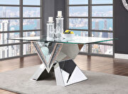 Mirrored, faux diamonds & clear glass dining table by Acme additional picture 3