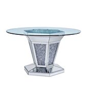 Mirrored, faux diamonds & clear glass top dining table by Acme additional picture 2