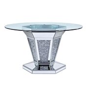 Mirrored, faux diamonds & clear glass top dining table by Acme additional picture 3