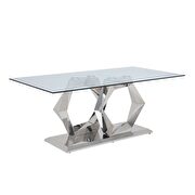 Clear glass top stainless steel base dining table by Acme additional picture 2