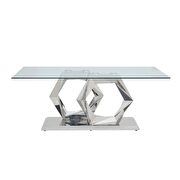 Clear glass top stainless steel base dining table by Acme additional picture 3