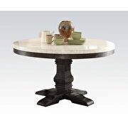 White marble top & salvage dark oak finish pedestal dining table by Acme additional picture 3