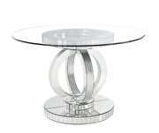 Clear tempered glass top crossover ring styled pedestal base dining table by Acme additional picture 2