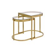 Oval shaped clear glass top/ alluring gold finish coffee table (2pc) by Acme additional picture 2
