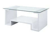 Clear glass top & white high gloss finish base coffee table by Acme additional picture 2