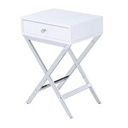 White & chrome finish side table by Acme additional picture 2