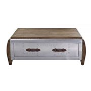 Antique oak & aluminum coffee table by Acme additional picture 3