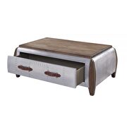 Antique oak & aluminum coffee table by Acme additional picture 5