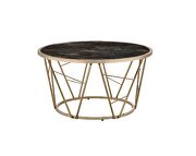 Faux black marble glass top and champagne finish base coffee table by Acme additional picture 2