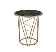 Faux black marble glass top and champagne finish base end table additional photo 3 of 2