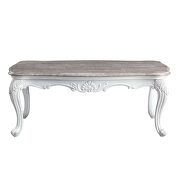 Marble top & white finish base rectangular coffee table by Acme additional picture 3