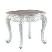 Marble top & white finish base rectangular coffee table by Acme additional picture 6
