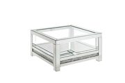 Clear tempered glass top mirrored & faux diamonds coffee table by Acme additional picture 2