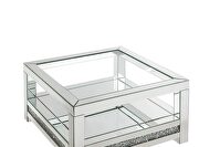Clear tempered glass top mirrored & faux diamonds coffee table by Acme additional picture 3