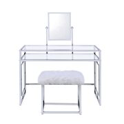 White faux fur & chrome vanity desk and stool by Acme additional picture 3
